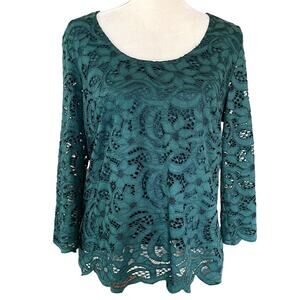 Nanette Lepore Lace Top Night Garden Green Large Scalloped Hem